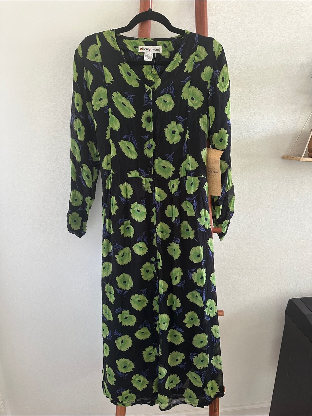 NWT Vintage Mix Nouveau New York Green Tulip Midi Dress